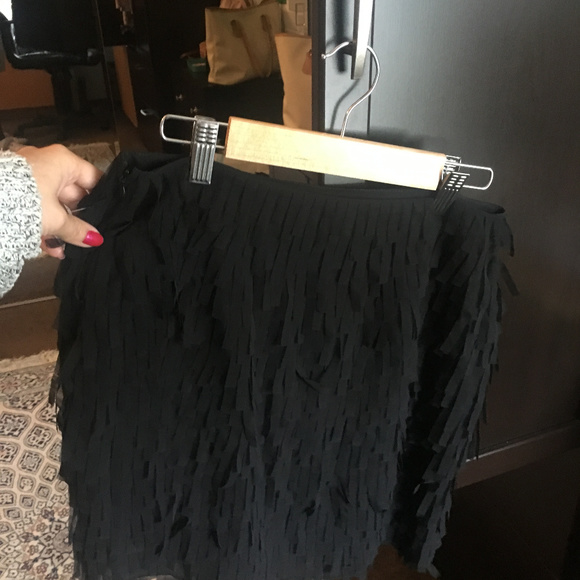 Ann Taylor black fringe mini skirt - Picture 2 of 2